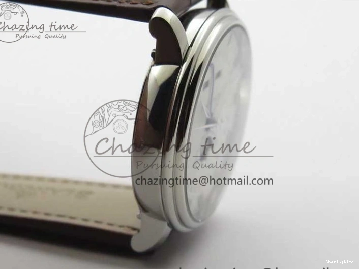 0302 Villeret 6654 SS Complicated Function OMF 1:1 Best Edition White Dial on Brown Leather Strap A6654 V Popular 7904